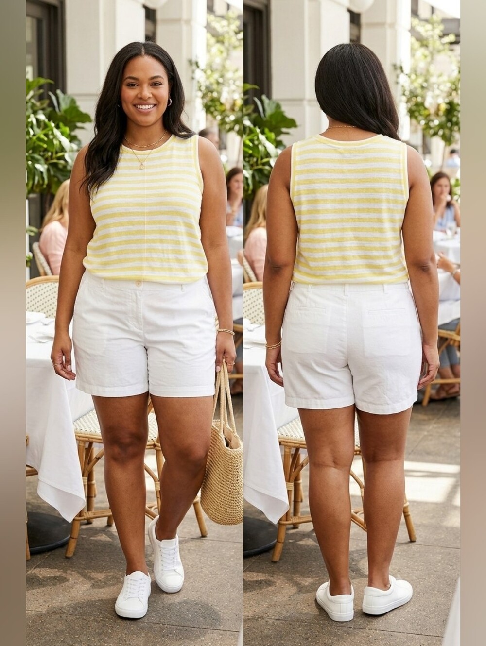 CASLON Tank Top Yellow and White Stripes Plus Size 1X NWOT